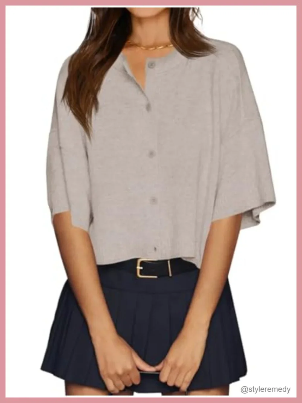 Oversized Cropped Half Sleeve Cardigan Button Front Loose Fit Knit Sweater